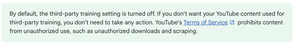 Screenshot of YouTube's AI training policies. 